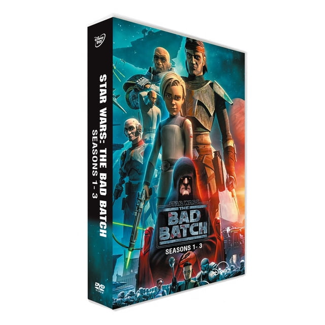 Star Wars : The Bad Batch The Complete Season 1-3 (DVD) Coffret DVD, Étuis Minces Orientés vers l'Avant Montrant le logo et le Titre de la Série à Travers la collection Trois Saisons sur une Couverture Foncée; Convient à l'Exposition en Étagère Ou aux Cadeaux.