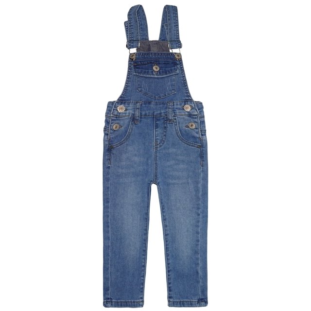 KIDSCOOL SPACE Jeans Ajustés pour Petits Garçons, Salopette en Denim à Poche à Rabat pour Tout-Petits, Bleu Clair, 3-4 Ans