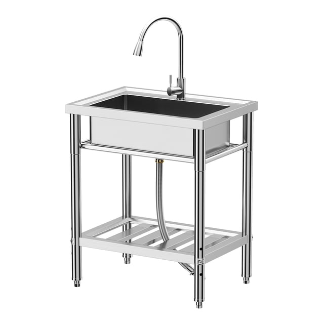 AKDSteel Commercial Stainless Steel Kitchen Sink, Freestanding Utility Sink With 360° Rotatable Faucet, Pipe, And Filter Drainer For Laundry, Garage, Or Shop