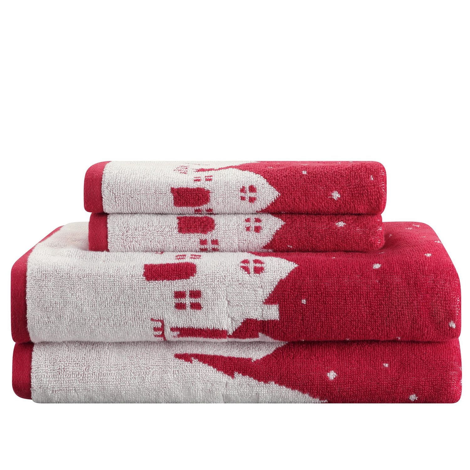 Ensemble de 4 serviettes en jacquard 100 % coton rouge et blanc du temps des fêtes