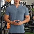 thumbnail image 4 of Men's Muscle T Shirts Stretch Short Sleeve V Neck Bodybuilding Workout Tee Shirts Slim Fit Ribbed Knit Shirt, 4 of 5