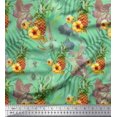 thumbnail image 1 of Soimoi Green Silk Fabric Lily & Pine Fruits Printed Fabric 1 Yard 42 Inch Wide, 1 of 3