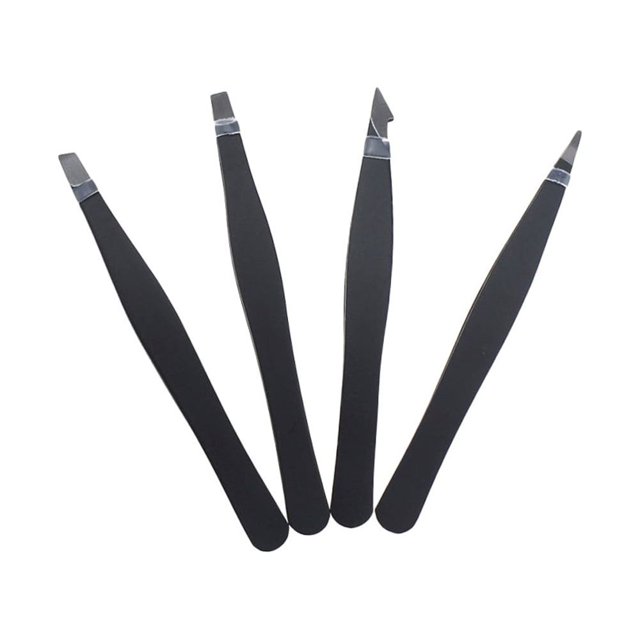 CHOK 4pcs Stainless Steel Eyebrow Tweezers With Slant Flat Angled Pointed Tips For Eyebrow Ingrown Hair And Splinters With St
