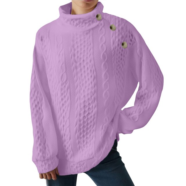 ManxiVoo Chandail à Col Roulé pour Femmes à Boutons devant, Moderne, Décontracté, Doux, à Manches Longues, Taille M, Violet