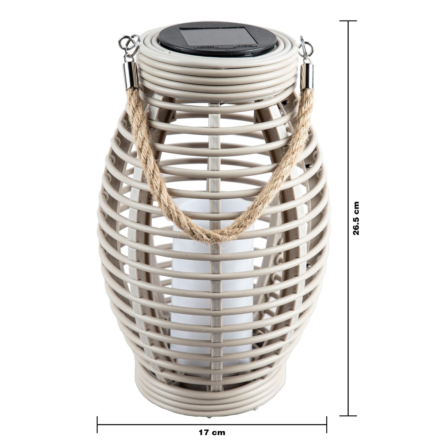 Taupe Solar Lantern with Jute Handle