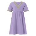 thumbnail image 1 of Contrast Color Loose A-Line Party Dress for Women with Short Sleeves, 1 of 9