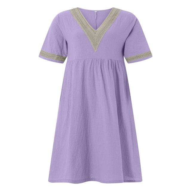 Contrast Color Loose A-Line Party Dress for Women with Short Sleeves