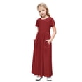 thumbnail image 1 of biudgviw Robe Maxi pour Filles à Manches Courtes, Col Ras du Cou, Couleur Unie, Robe Trapèze Décontractée, Robe d'Été Longue avec Poches, 1 of 6
