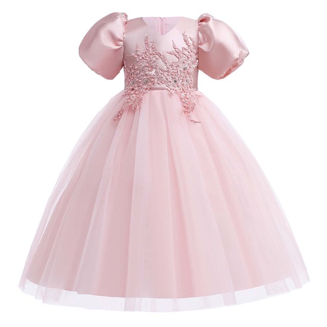 EINCcm Robe d'Été pour Filles, Robes de Princesse pour Filles, Robes d'Été pour Filles à Manches Courtes Robe de Princesse Robe à Queue Fleurie Robe Tutu, pour Enfants Bébé Fille, Rose, 9-10 Ans