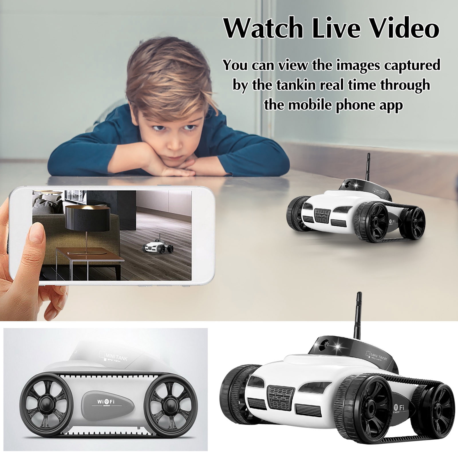 YFGEFTR Deals Mini Remote Control WIFI Real-time Transmission Tank Car Remote Control Camera Toy Car