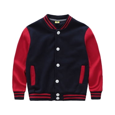 TIEVOSA Manteau Veste Décontracté Garçon à Manches Longues Manteau de Baseball Coupe-Vent 7-8 Ans (Marine)