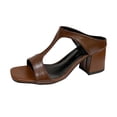 thumbnail image 1 of Women's Slippers for Women, Square Toe Open Toe T-Strap Thick High Heel, PU Upper, Rubber Sole, Breathable Spring Summer Style, 1 of 5