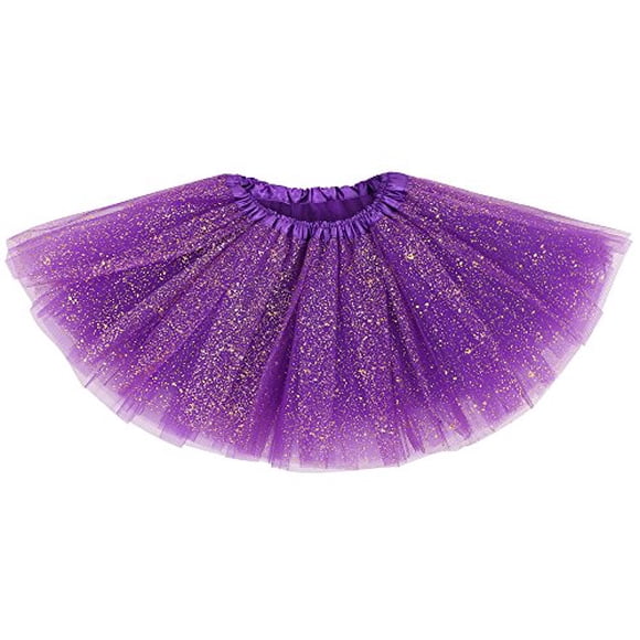Simplicity Tutu pour Filles Tutu Violet pour Filles Jupe Tutu en Tulle à 4 Couches pour Filles Tutu Pailleté pour Filles, Violet Foncé, 2-8 Ans
