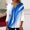 thumbnail image 2 of Pompotops Women's Casual Trumpet 3/4 Sleeve Printed Buttoned Basic Ruched Tops Pleated Blouses Clearance, 2 of 6