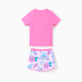 thumbnail image 3 of Disney Stitch Kid Girl 2pcs Character Tropical Floral Colorblock Print Short-sleeve Tops and Trunks UPF 50+ Swimsuit Set, 3 of 9