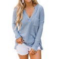 thumbnail image 1 of Women Side Split Hem V Neck Long Sleeve Pocket Pullover Shirt, 1 of 7