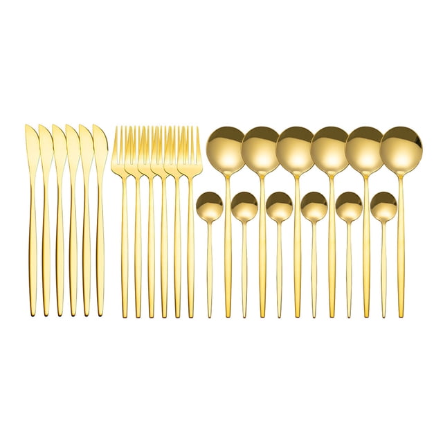 Amdohai 24Pcs Stainless Steel Dinnerware Set Kitchen Cutlery Set Knife Fork Spoon Flatware Tableware Minimalist Silverware