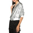 thumbnail image 4 of INSPIRE CHIC Women's Costume Stand Collar Metallic Zip Crop Length Bomber Jacket, 4 of 6