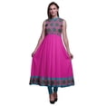 thumbnail image 1 of Bimba Kurti Longue Indienne Rose Fuchsia Damassé pour Femmes Tenue de Fête Imprimée Sans Manches Robe Anarkali Kurti XX-Grand, 1 of 6