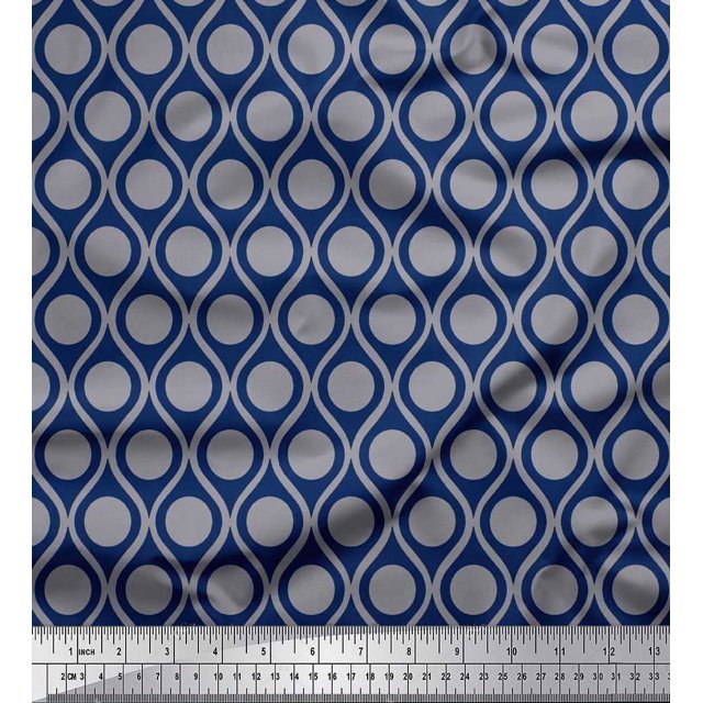 Soimoi Rayon Fabric Dot & Ogee Damask Printed Fabric 1 Yard 42 Inch Wide