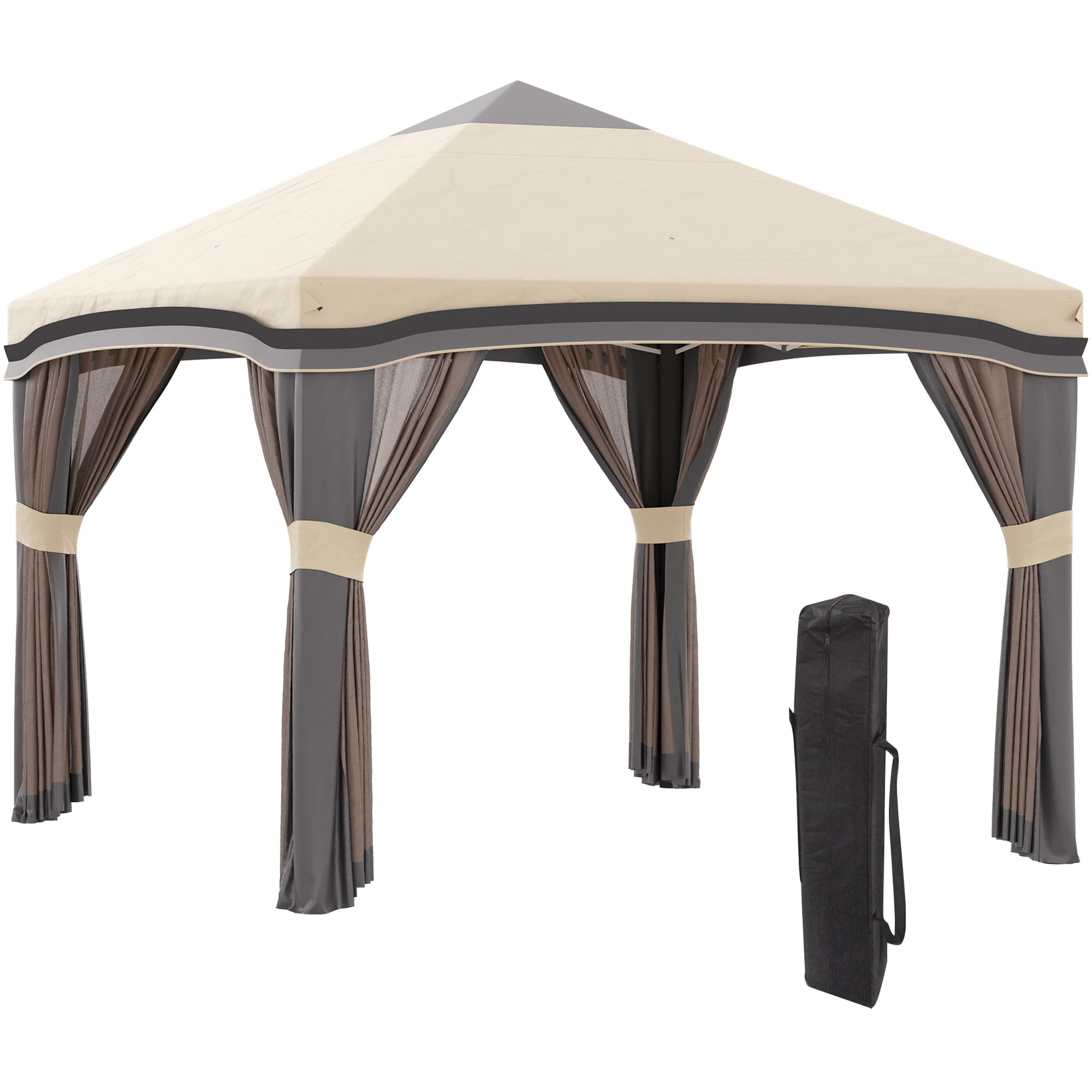 Outsunny 10' x 10' Pop Up Canopy Foldable Party Tent with Nettings, Beige
