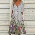 thumbnail image 1 of SMihono Robe d'Été pour Femmes Grande Taille Mode Femmes Été Imprimé Décontracté Col en V Bouton Manches Courtes Vacances Poches Robe, 1 of 5