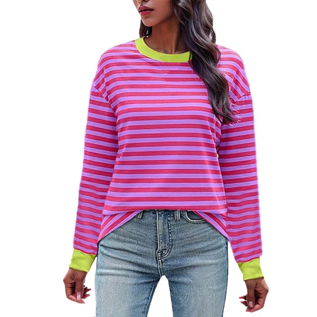 EQWLJWE Sweatshirts Oversize pour Femmes Coupe Ample, Sweatshirts Col Rond Clearance pour Femmes, Sweatshirts Tunice pour Femmes, Haut à Manches Longues à Rayures Décontracté et à la Mode pour Femmes
