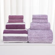 EazyTech Microfiber Stripd Bath Towel Set of 8 Large - Highly Absorbent Bath Towels for Bathroom/Gym/Spa | 2 Bath Towels, 2 Hand Towels ,4 Washcloths | Hotel Quality Plush Towels (Purple)