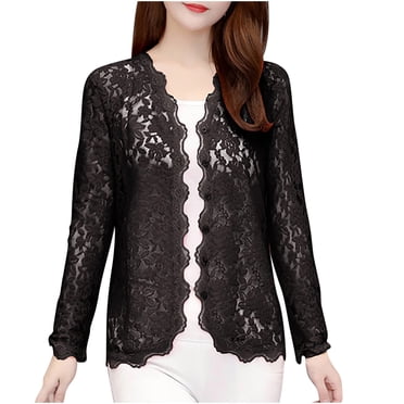 Bocqde Womens Oversize Cardigans Fashion Solid Casual Floral Lace Hollow Out Long Sleeve Cover Up Summer Light Breathable Open Front Bolero Shrugs for Women