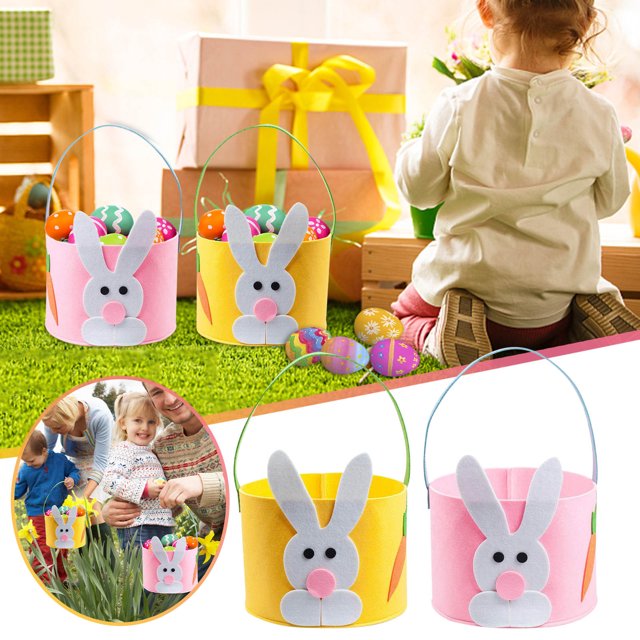 2PCS Cute Easter Rabbit Cloth Basket Candy Eggs Buckets Party Decoration For Kids