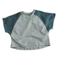 thumbnail image 1 of Sunnyoo T-Shirt à Blocs de Couleur pour Petits Garçons, Manches Courtes, Col Ras du Cou, Bleu, 1 of 3
