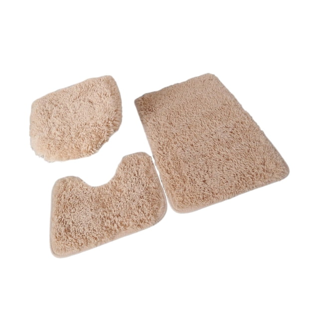 3x Absorbent Bath Rugs u Shape Rug Toilet Lid Cover Bath Mat Soft Washable Floor Light Brown
