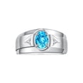 thumbnail image 1 of RYLOS Men's Rings Sterling Silver Classic 7X5MM Oval Gemstone & Diamond Ring Blue Topaz December Birthstone Rings For Men, Men's Rings, Silver Rings, Size 12, 1 of 7
