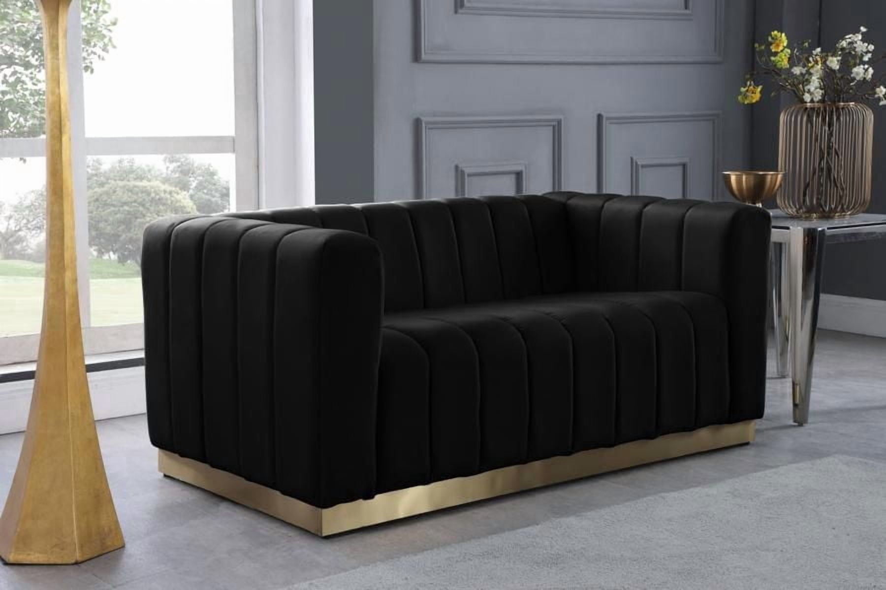 K-Living Shannon Velour Fabric Loveseat In Black With Accent Gold Frame