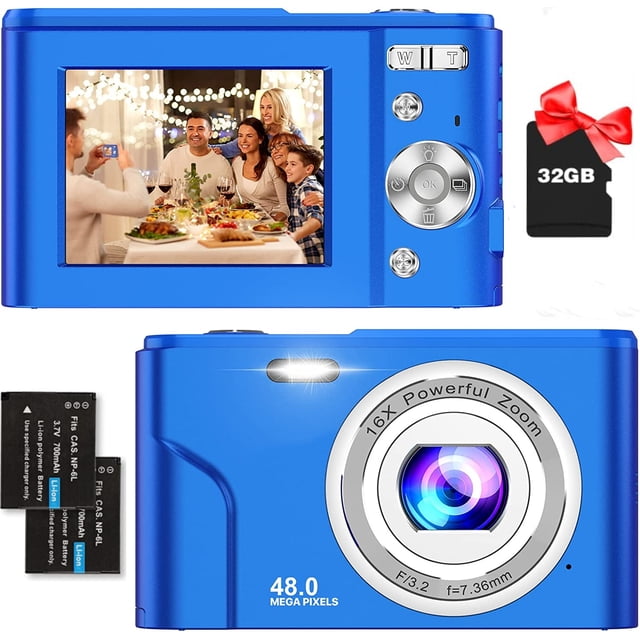 Zostuic Kids Digital Camera, FHD 1080P 48MP 16X Digital Zoom, Compact Mini Camera with 32GB SD Card(Blue)