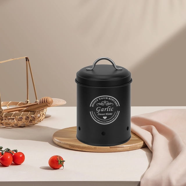 Metal Storage Bin, Vegetable Container, Potato Onion Garlic Organizer, Iron Kitchen Canister with Lid, 1-Piece