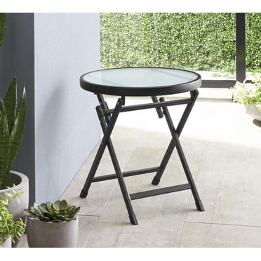 Mainstays Glass Top Outdoor Folding Side Table, Black