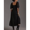 thumbnail image 3 of Gupgi Women's Puff Sleeve Midi Dress Solid Color Bubble Textured Smocked Sweetheart Neck Ruffled Flowy Dress, 3 of 7