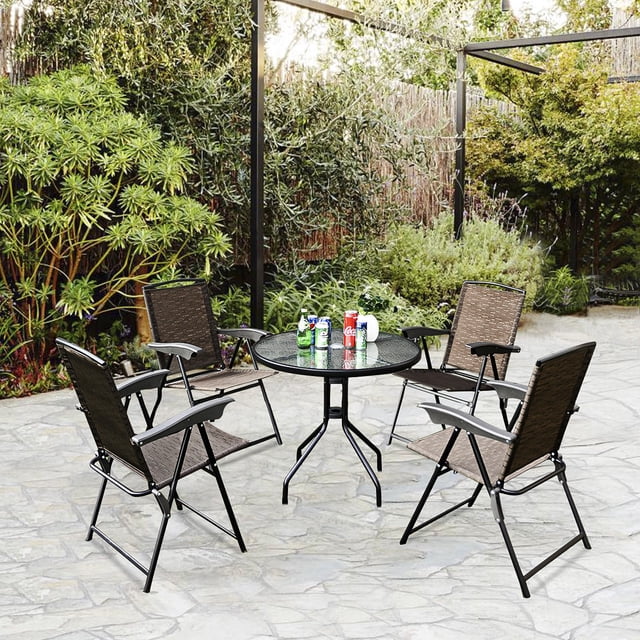 Costway 5PCS Outdoor Bistro Set Glass Table Patio Furniture W/ 4 Adjustable Chairs