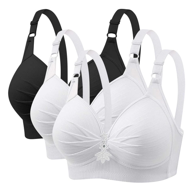 Timegard 3pc Plus Size Bras for Women Wireless Adjustable Strap Full Support Breathable Everyday Bra