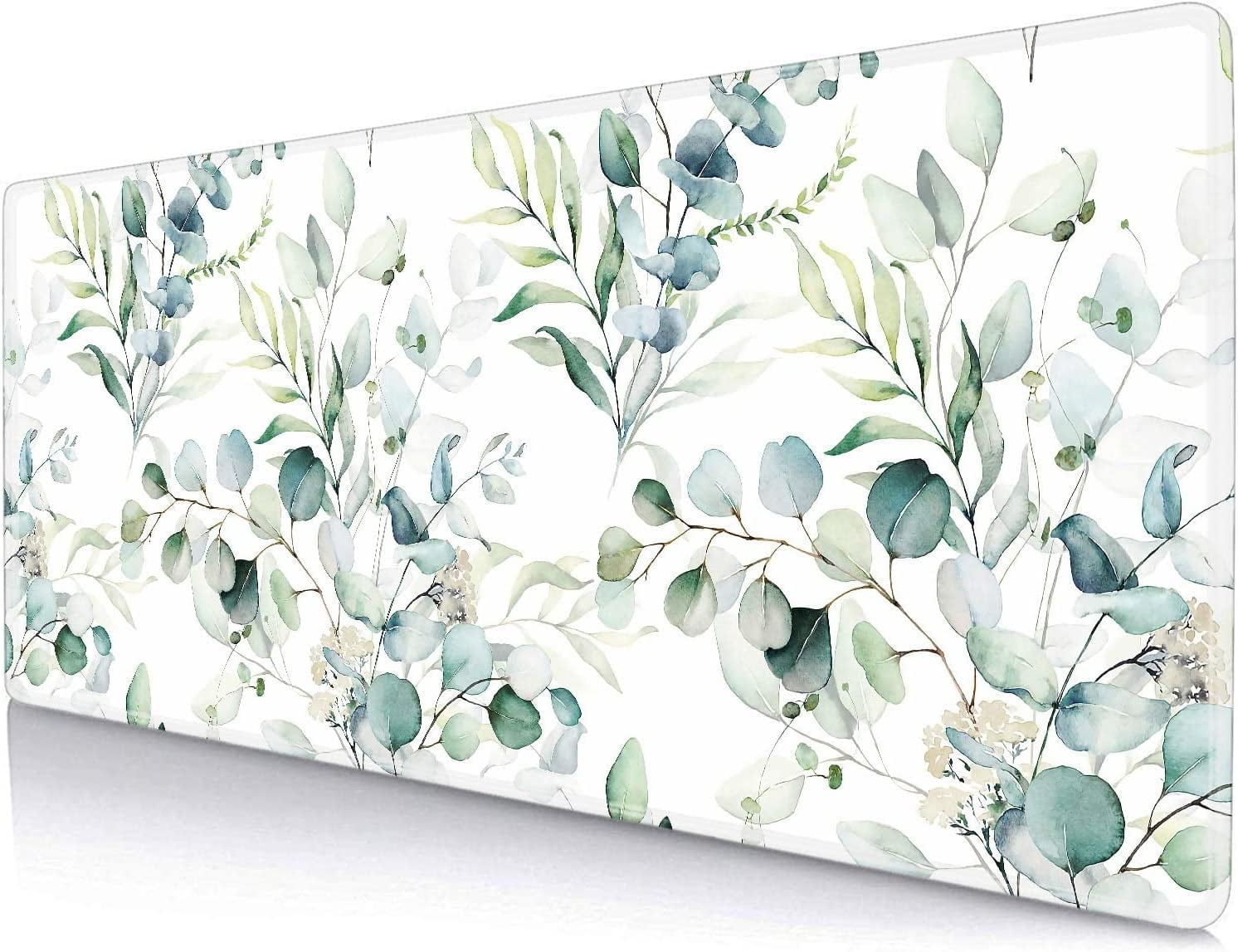 Large Mouse Desk Pad, Green Grass Mouse Pad Mat, Leaves Pattern Art Non-Slip Rubber Base Mousepad with Designs, Keyboard Mouse Mat Desk Pad for Work, Laptop, 31.5 X 11.8 Inch