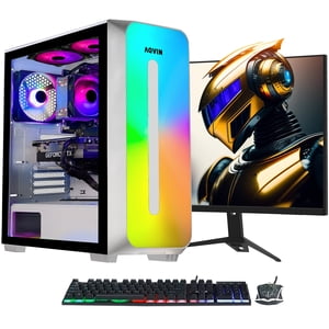 AQVIN Jeu PC - AQW60 Ordinateur de bureau tour, Intel Core i7 CPU, GeForce RTX 3060 12GB Carte graphique,1TB SSD (Rapide), 32GB DDR4 RAM, 27 inch Moniteur de jeux, Windows 11 Pro, WiFi,Adaptateur Bluetooth