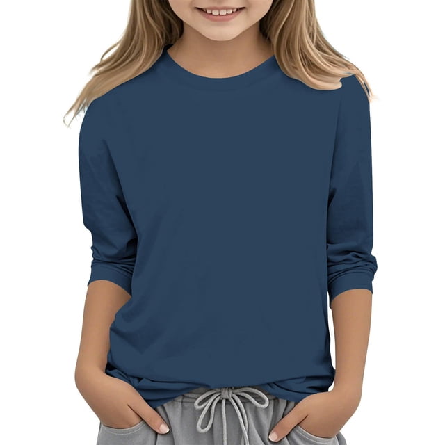 asjyhkr 3-12 Ans Garçons Filles Chemises Col Rond Manches 3/4 Chandail Extensible Léger Confortable Doux Respirant Décontracté Extérieur Jouer Tops d'Entraînement, Taille 110-160