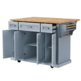thumbnail image 1 of 54inch Large Kitchen Island with Rubber Wood Drop Leaf, Embossed Texture Rolling Kitchen Cart on 4 Wheels with 4 Doors and 3 Drawers, Kitchen Island with Storage for Kitchen, Dining Room,Grey Blue, 1 of 26
