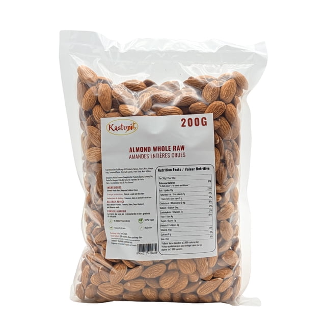 Kasturi Whole Almonds Raw 200g, Unroasted, Unsalted