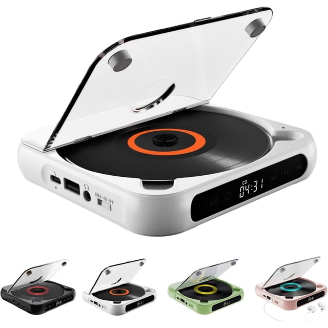 Portable Bluetooth CD Player with LED Display, 2026 New Portable Bluetooth CD Player, for Home, Car & Outdoor USB, SD/AUX/FM Radio, Hi-Fi Sound Rechargeable Wireless Compatible (White)
