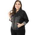 thumbnail image 2 of GRACE & GRANDEUR Women's Plus Size Washed Button Front Frayed Denim Jacket Black 4X, 2 of 6