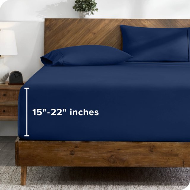 Bare Home Fitted Sheet - 22" Extra Deep Pocket - Premium 1800 Collection - California King, Dark Blue