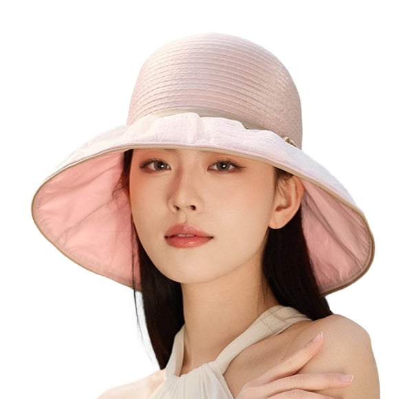 GDREDA Summer Hats for Men Women's Hat Bridal Wedding Tea Party Wide Brimmed Summer Sun Hat Ladies Outdoor Elegant Temperament Sun Hat Pink,M