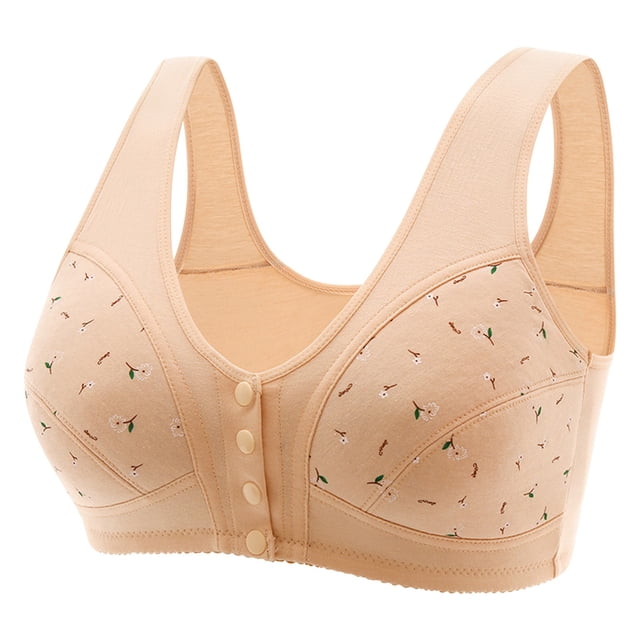 Timegard Womens Wireless Bras with Support Plus Size Front Closure Button Print Comfort Seniors Bralette